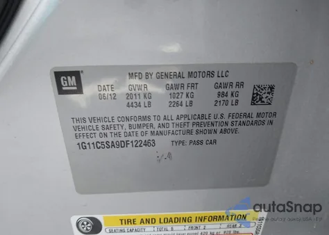 2013 Chevrolet Malibu 1Lt from USA, damaged, VIN 1G11C5SA9DF122463